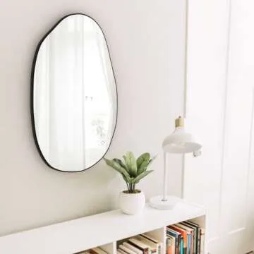 CONGUILIAO Irregular Wall Mirror 33.5" x 20.5", Black Asymmetrical Mirror Bathroom Mirror, Wood Framed Vanity Mirror, Modern Dressing Mirror Decorative for Entryway Living Room Bedroom