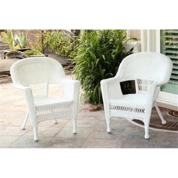 Jeco Wicker Chair with Blue Cushion, Set of 2, White/W00206-