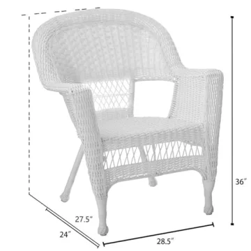 Jeco Wicker Chair with Blue Cushion, Set of 2, White/W00206-