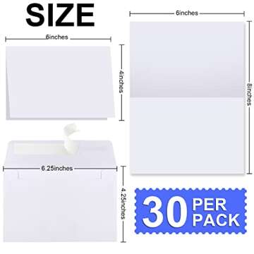 Joyberg Blank Cards and Envelopes 4x6, 30 Pack White Invitation Cardstock with 30 Pack Envelopes, Se...