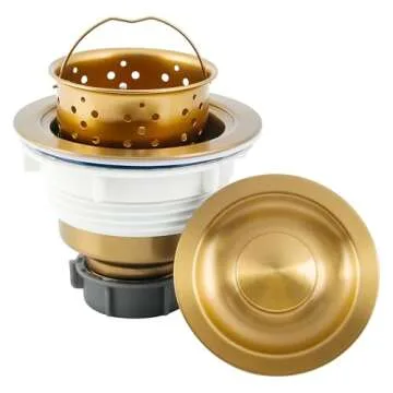 LQS Kitchen Sink Drain Strainer Assembly, Sink Drain 304 Stainless Steel with Removable Deep Waste Basket and Sealing Lid 3-1/2-inch Golden