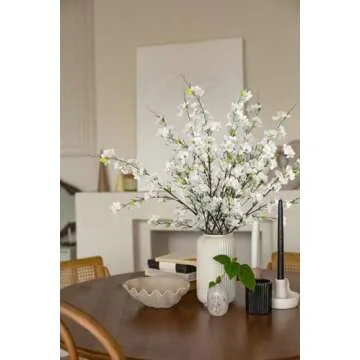 Kainonnan 4Pcs Artificial Cherry Blossom Flowers 43 Inch Long Stem White Decor