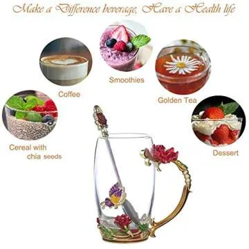 Guon-Wuvl Gifts for Mom Women Mothers Day Flower Cups Tea Mug With Tea Spoon Valentines Day Christmas Gift Coffee, Tea, Juice, Beer, Milk Hot And Cold Drinks Use Gift Package.