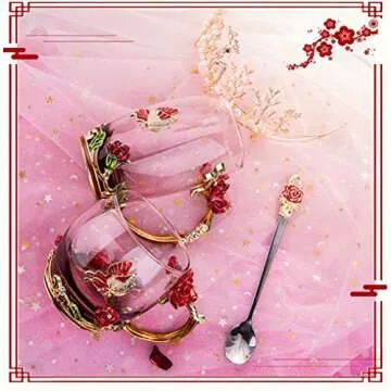 Guon-Wuvl Gifts for Mom Women Mothers Day Flower Cups Tea Mug With Tea Spoon Valentines Day Christmas Gift Coffee, Tea, Juice, Beer, Milk Hot And Cold Drinks Use Gift Package.