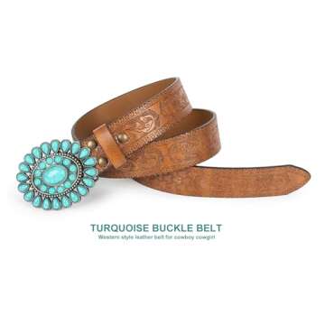 XuoAz Vintage-Western Rhinestone Buckle Belt for Women