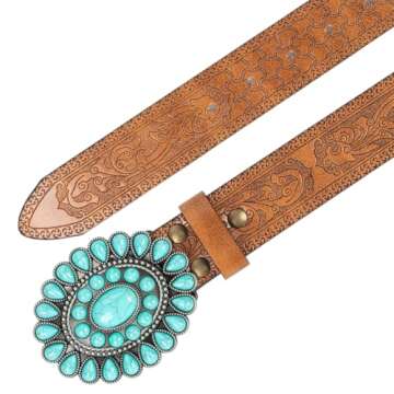 XuoAz Vintage-Western Rhinestone Buckle Belt for Women