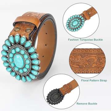 XuoAz Vintage-Western Rhinestone Buckle Belt for Women
