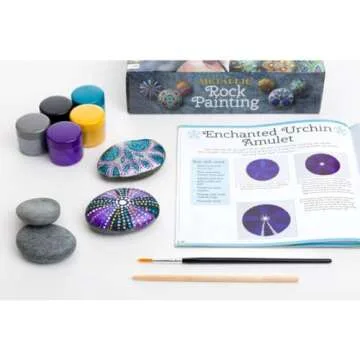Metallic Rock Painting Box Set - DIY Rock Painting for Adults - Rocks, Brush, Paint Included - Mandala Stone Artist - Create Rock Artwork at Home - Arts and Craft for Adults - Adult Hobbies