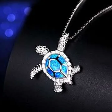 Exquisite LIBORIA Sea Turtle Necklace - Iridescent Elegance in Turquoise Blue