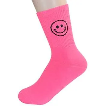 Neon Rainbow Daily Casual Fashion Women Socks (Neon Smile_5pairs)