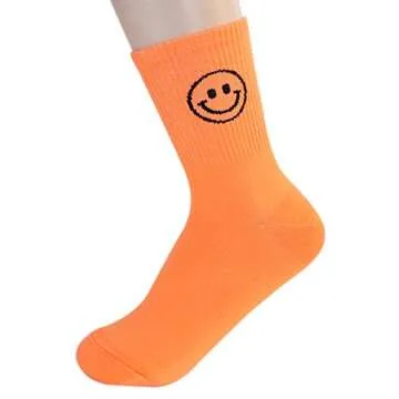 Neon Rainbow Daily Casual Fashion Women Socks (Neon Smile_5pairs)
