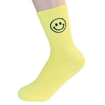 Neon Rainbow Daily Casual Fashion Women Socks (Neon Smile_5pairs)