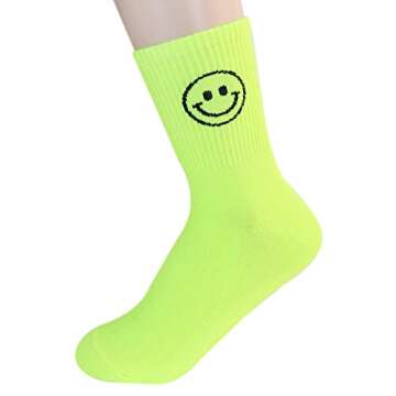 Neon Rainbow Daily Casual Fashion Women Socks (Neon Smile_5pairs)