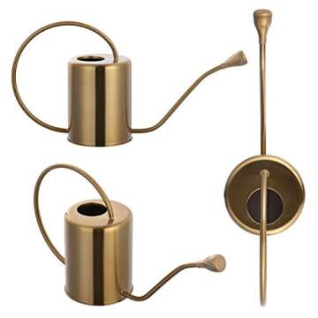 Yowo 1/2 Gallon 68oz Long Spout Stainless Steel Gold Colored Watering Can for Indoor Plant Watering ...