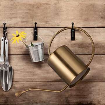 Yowo 1/2 Gallon 68oz Long Spout Stainless Steel Gold Colored Watering Can for Indoor Plant Watering or Outdoor Gardening with 2 Removable Spray Spout for Flowers, Medium