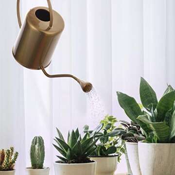 Yowo 1/2 Gallon 68oz Long Spout Stainless Steel Gold Colored Watering Can for Indoor Plant Watering or Outdoor Gardening with 2 Removable Spray Spout for Flowers, Medium