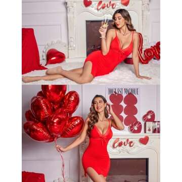 ADOME Halloween Women Nightgowns for Lace Lingerie Chemise V-Neck Floral Full Slip Carmine Red