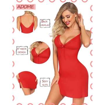ADOME Halloween Women Nightgowns for Lace Lingerie Chemise V-Neck Floral Full Slip Carmine Red