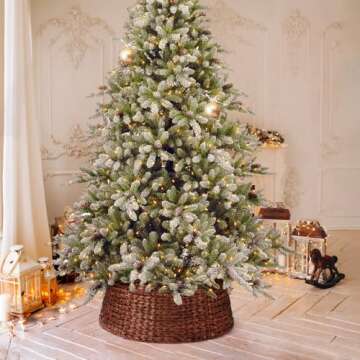 5-Piece Rattan Christmas Tree Collar - Rustic Farmhouse Tree Skirt Accessory for Holiday Decor