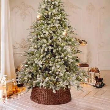 5-Piece Rattan Christmas Tree Collar - Rustic Farmhouse Tree Skirt Accessory for Holiday Decor