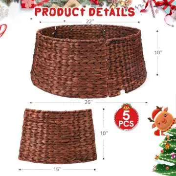 5-Piece Rattan Christmas Tree Collar for Festive Decor