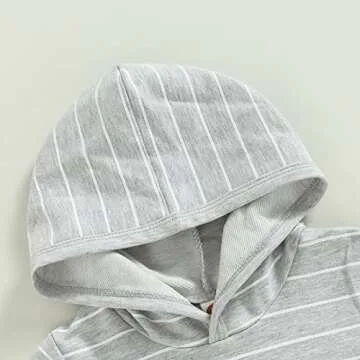 Toddler Baby Boy Summer Outfit Short Sleeve Hooded Stripes Top Casual Shorts Set Infant Newborn Clothes 6 12 18 24 Month (Gray, 18-24 Months)