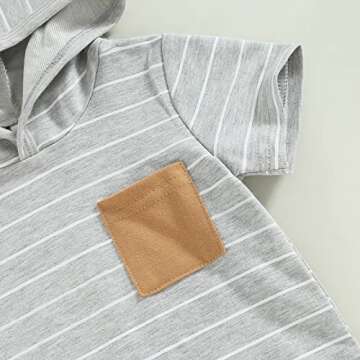 Toddler Baby Boy Summer Outfit Short Sleeve Hooded Stripes Top Casual Shorts Set Infant Newborn Clothes 6 12 18 24 Month (Gray, 18-24 Months)