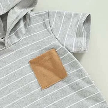 Toddler Baby Boy Summer Outfit Short Sleeve Hooded Stripes Top Casual Shorts Set Infant Newborn Clothes 6 12 18 24 Month (Gray, 18-24 Months)