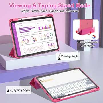 OKP for New iPad 10th Generation Case 2022, ipad 10.9 inch Case with Trifold Stand, Auto Wake/Sleep, Protective Cover with Slim Lightweight Clear PC Back Shell for Women Men, Rose Red