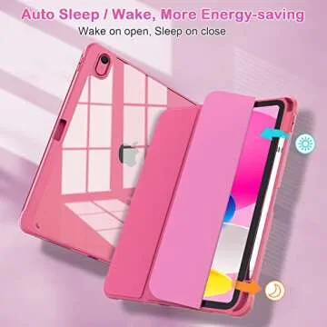 OKP for New iPad 10th Generation Case 2022, ipad 10.9 inch Case with Trifold Stand, Auto Wake/Sleep, Protective Cover with Slim Lightweight Clear PC Back Shell for Women Men, Rose Red