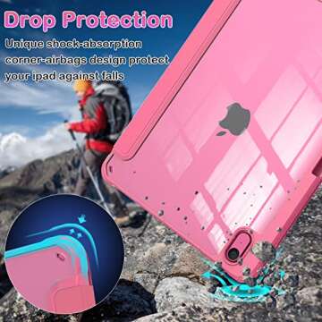 OKP for New iPad 10th Generation Case 2022, ipad 10.9 inch Case with Trifold Stand, Auto Wake/Sleep, Protective Cover with Slim Lightweight Clear PC Back Shell for Women Men, Rose Red