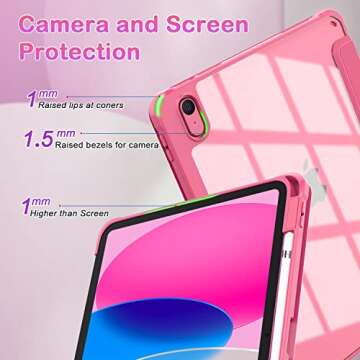 OKP for New iPad 10th Generation Case 2022, ipad 10.9 inch Case with Trifold Stand, Auto Wake/Sleep, Protective Cover with Slim Lightweight Clear PC Back Shell for Women Men, Rose Red