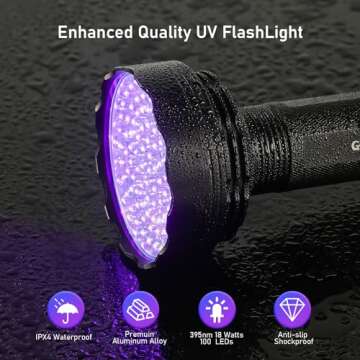 GLOSSDAY UV Flashlight Black Light, 100 LED Black Light Flashlight for Dog/Cat Pet Detector, Scorpio...