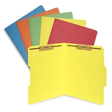 50 Assorted Color Fastener File Folders - 1/3 Cut Reinforced Tab - Durable 2 Prongs Bonded Fastener ...