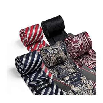 HISDERN Men's Necktie Collections, Lot 5 PCS Classic Men's Silk Tie Set Necktie & Pocket Square with Gift Box,T5-s4,One Size