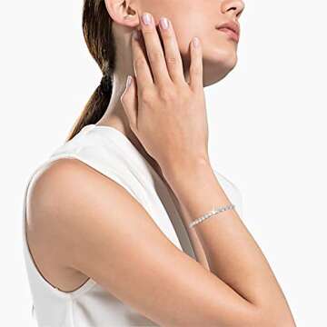 GEMOSA Tennis Bracelets for Women White Gold Plated Sparkly Diamond AAA+ Cubic Zirconia CZ Rhinestone Adjustable Trendy Bracelet Silver Fashion Wedding Gift