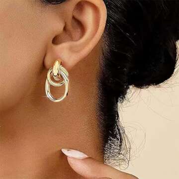 PANSHI Chunky Gold Earrings for Women Trendy Gold Statement Earrings Large Dangle Drop Earrings Gold...