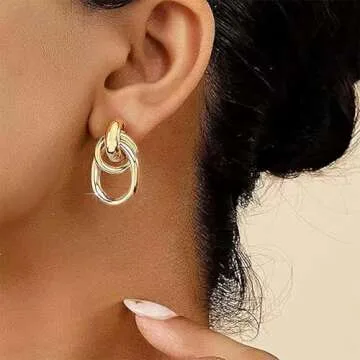 PANSHI Chunky Gold Earrings for Women Trendy Gold Statement Earrings Large Dangle Drop Earrings Gold...