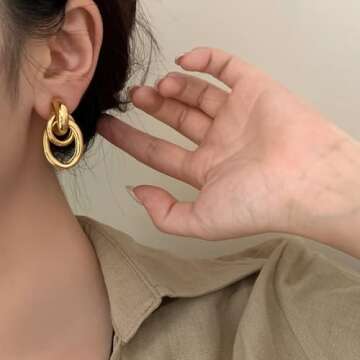 PANSHI Chunky Gold Earrings for Women Trendy Gold Statement Earrings Large Dangle Drop Earrings Gold Jewelry Gifts (Gold - Large)