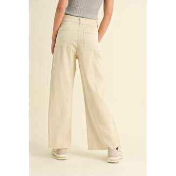 Miou Muse - Stylish Beige Straight Wide Leg Denim Pants - MMP623