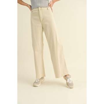 Miou Muse Straight Wide Leg Denim Pants in Beige