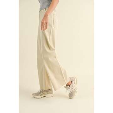 Miou Muse Straight Wide Leg Denim Pants in Beige