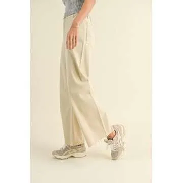 Miou Muse Straight Wide Leg Denim Pants in Beige