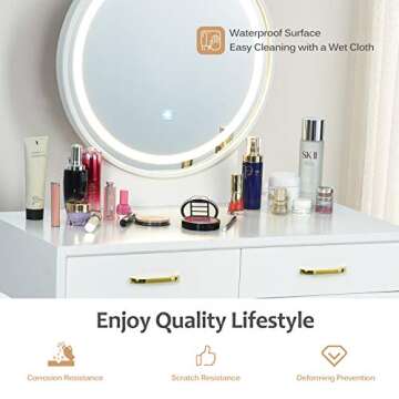 CHARMAID Vanity Set with Lighted Touch Screen Mirror