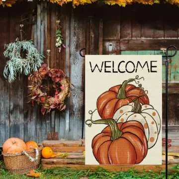 Fall Garden Flag Welcome Pumpkins 12x18 Inch Double Sided Fall Flag Autumn Thanksgiving Holiday Yard Outdoor Decoration