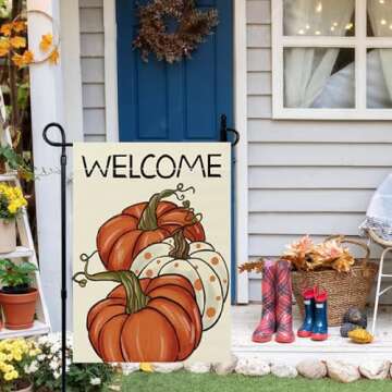 Fall Garden Flag Welcome Pumpkins 12x18 Inch Double Sided Fall Flag Autumn Thanksgiving Holiday Yard Outdoor Decoration