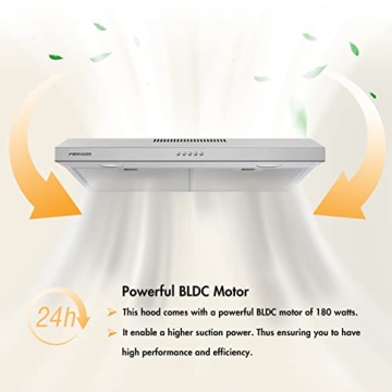 FIREGAS Under Cabinet Range Hood 30 inch with Brushless DC Motor and LED Light