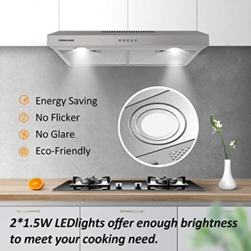 FIREGAS 30 inch Under Cabinet Range Hood - Energy Efficient & Quiet Operation