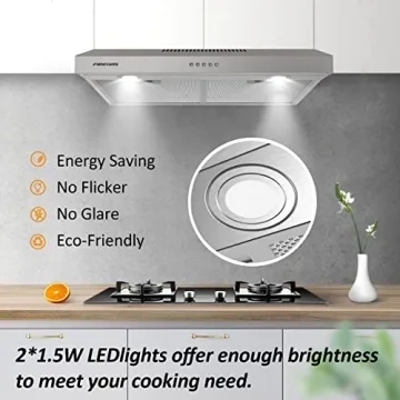 FIREGAS 30 inch Under Cabinet Range Hood - Energy Efficient & Quiet Operation