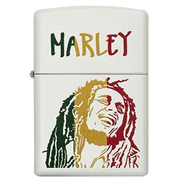 Zippo Bob Marley Colored Stripes Pocket Lighter, White Matte